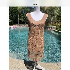 Soft Surroundings Sz M Beige Lace crochet circle medallion overlay Dress 🌸